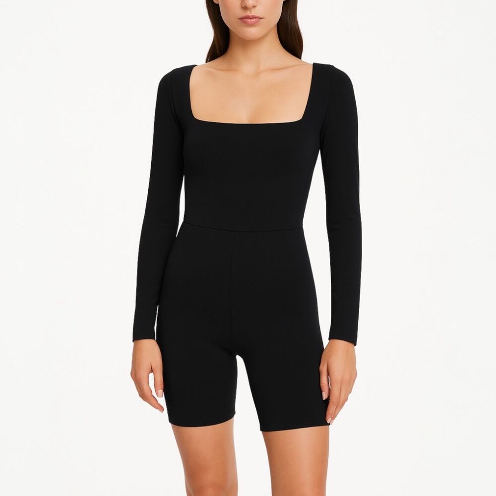 NEW Aritzia Babaton Black Long Sleeve Square Neck Bodycon Jumpsuits Rompers Sz M